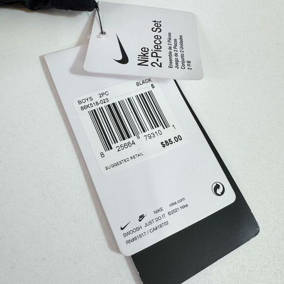 Nike Air Pant Set Boys Small 5 Two Piece Jogger Set Black Full Zip Swoosh - Picture 2 of 7